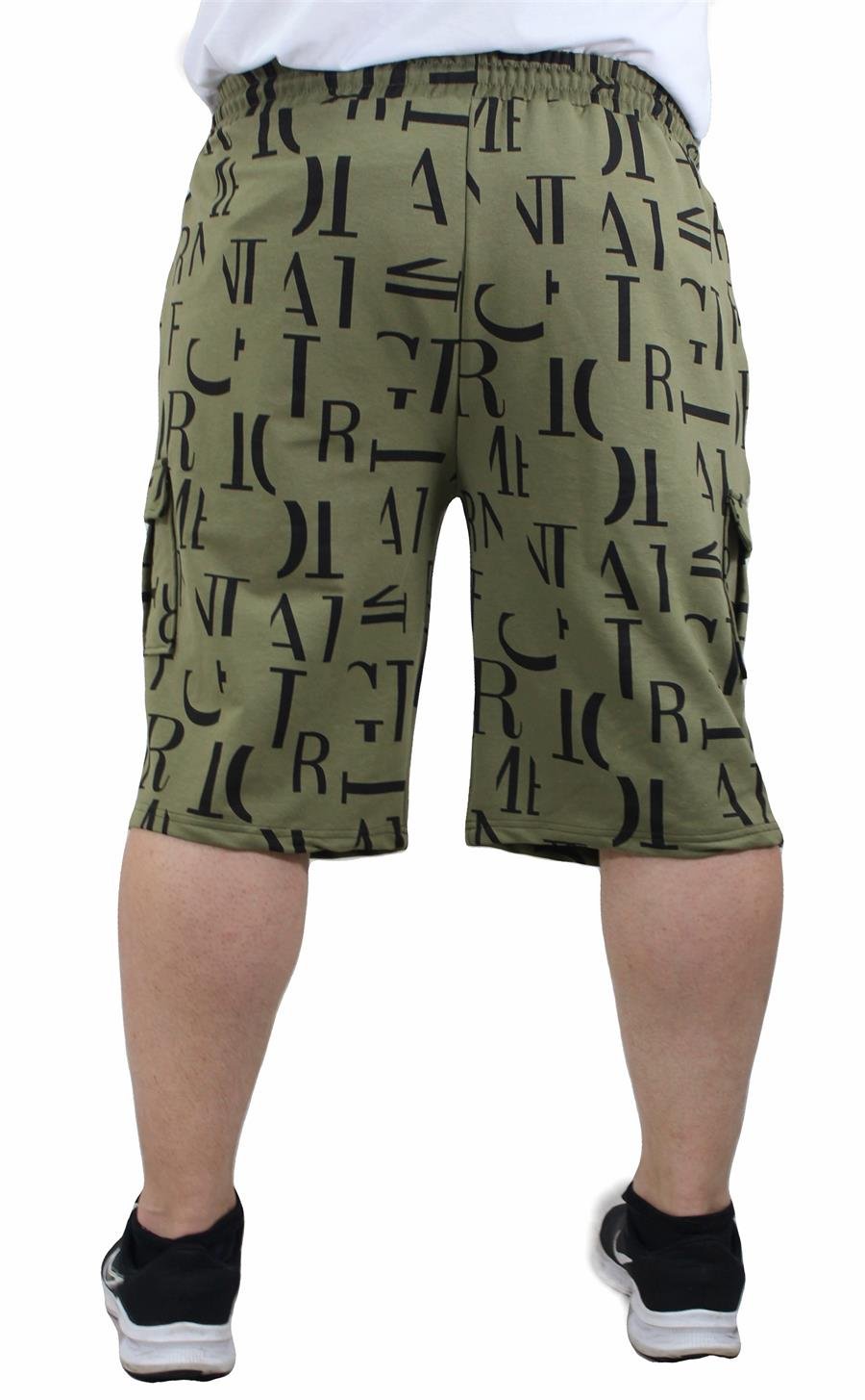 Mocgrande Büyük Beden Letter Dance Likralı Erkek Penye Şort 23608 Askeri Yeşil