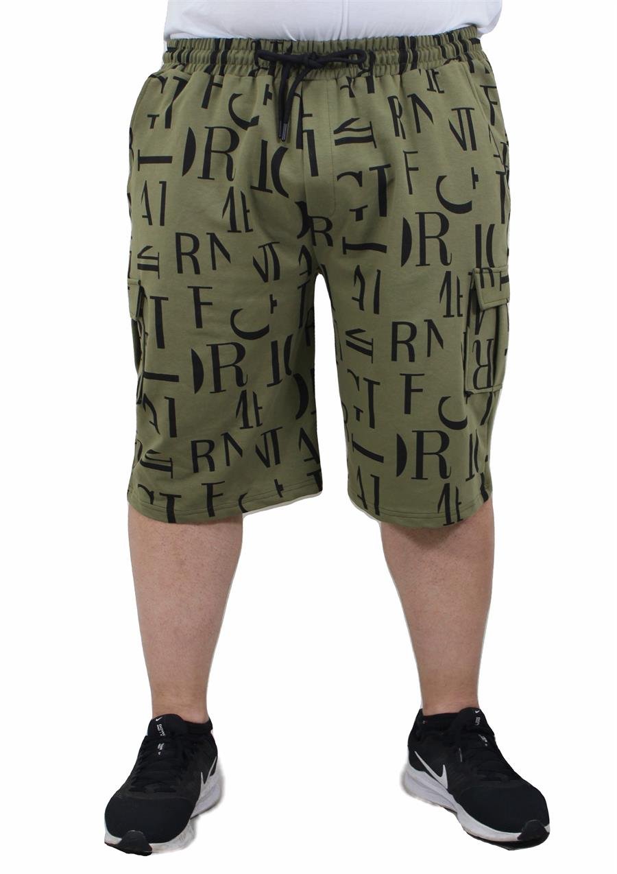 Mocgrande Büyük Beden Letter Dance Likralı Erkek Penye Şort 23608 Askeri Yeşil