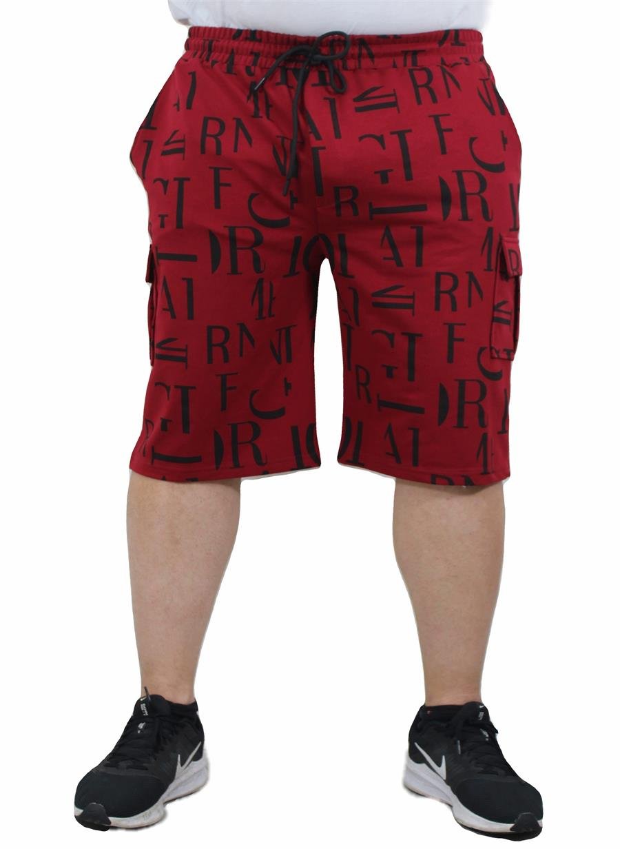 Mocgrande Büyük Beden Letter Dance Likralı Erkek Penye Şort 23608 BORDO