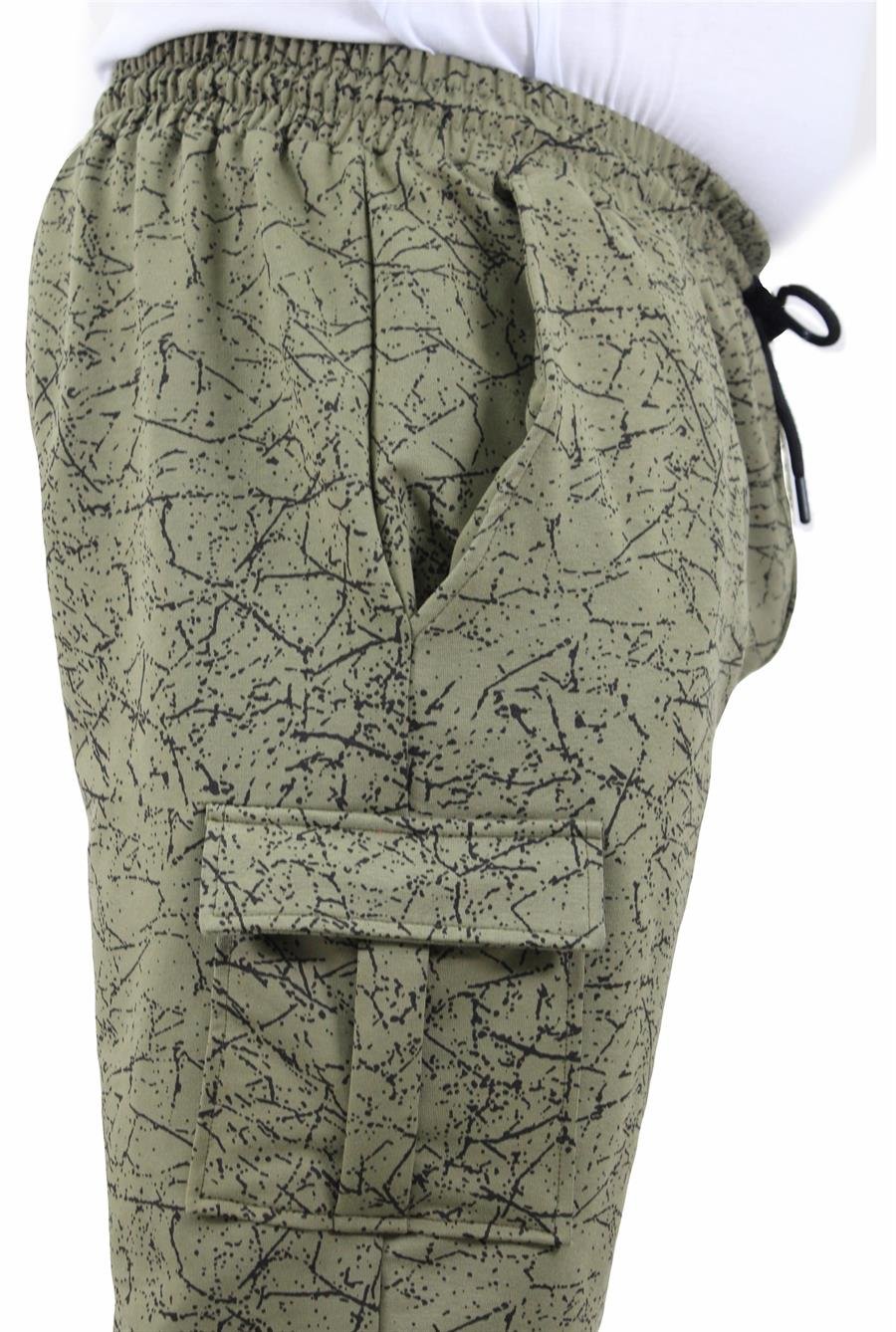 Mocgrande Büyük Beden Likralı Erkek Penye Şort Broken Glass 23611 HAKI