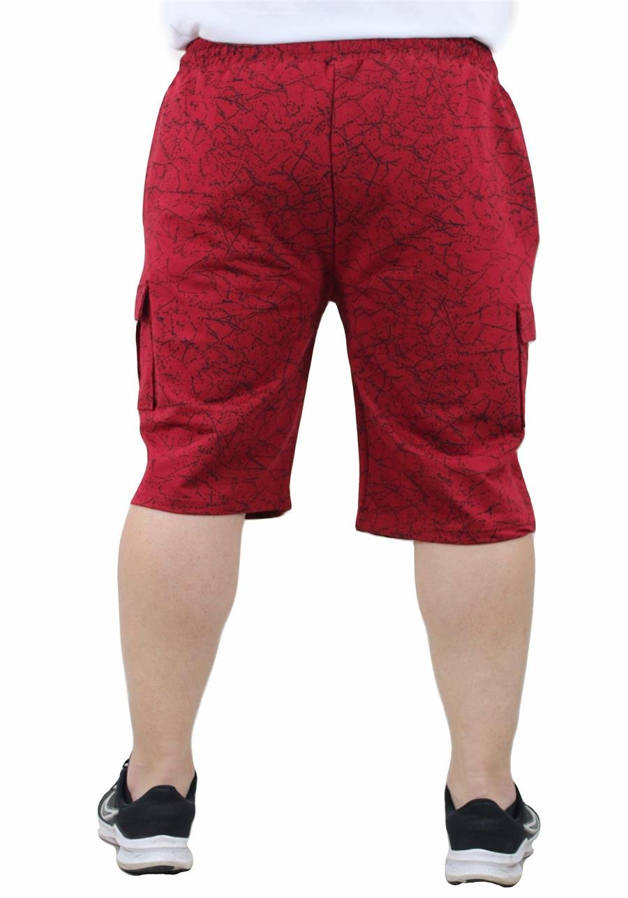 Mocgrande Büyük Beden Likralı Erkek Penye Şort Broken Glass 23611 BORDO