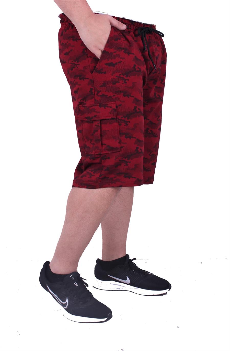 Mocgrande Büyük Beden Likralı Erkek Penye Şort Honeycomb Camouflage 23612 BORDO