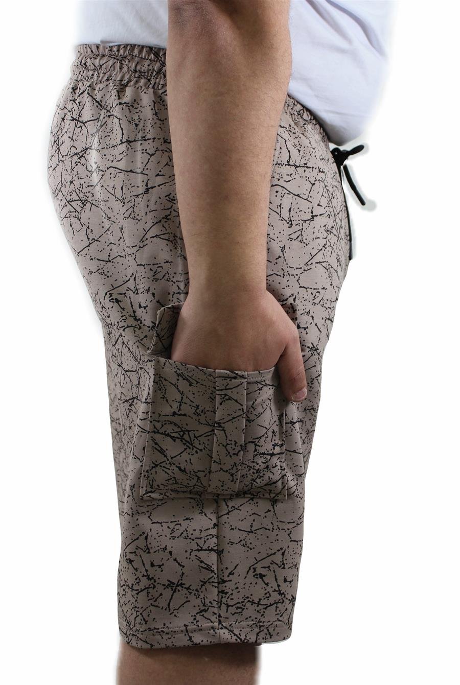 Mocgrande Büyük Beden Likralı Erkek Penye Şort Broken Glass 23611 TOPRAK