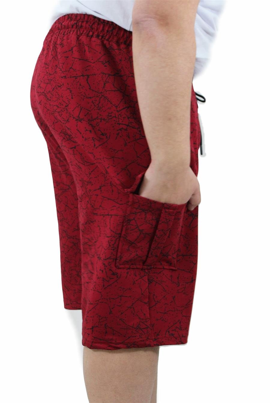 Mocgrande Büyük Beden Likralı Erkek Penye Şort Broken Glass 23611 BORDO