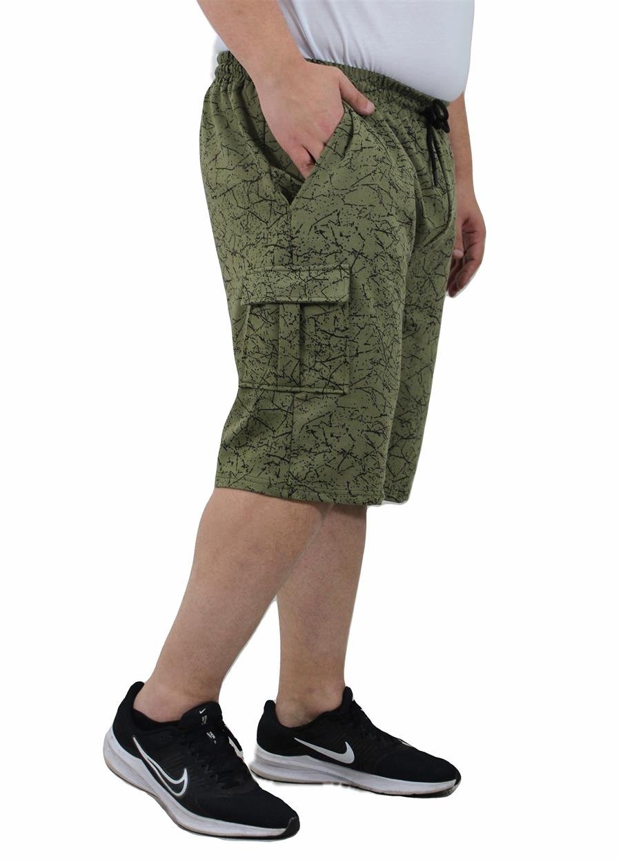 Mocgrande Büyük Beden Likralı Erkek Penye Şort Broken Glass 23611 HAKI