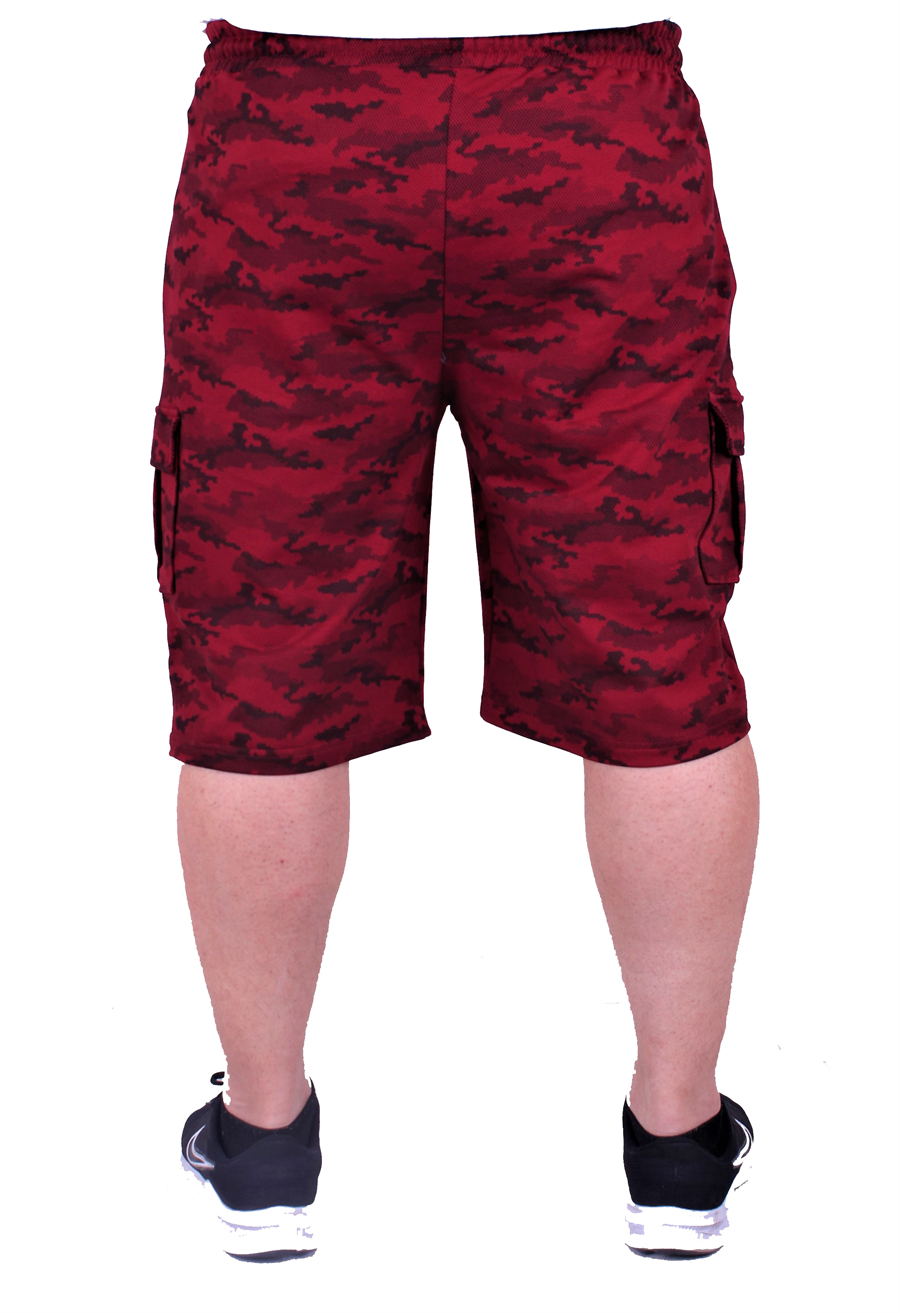 Mocgrande Büyük Beden Likralı Erkek Penye Şort Honeycomb Camouflage 23612 BORDO