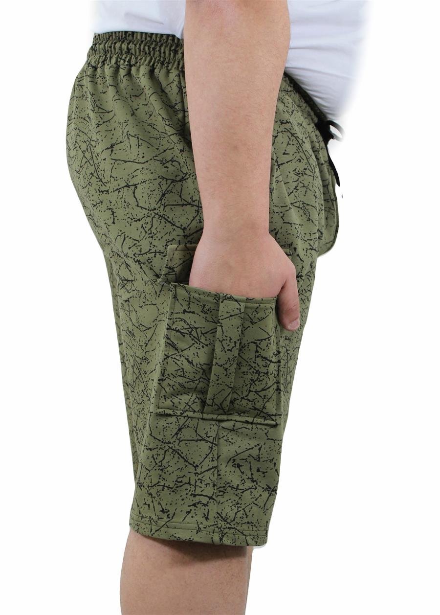 Mocgrande Büyük Beden Likralı Erkek Penye Şort Broken Glass 23611 HAKI