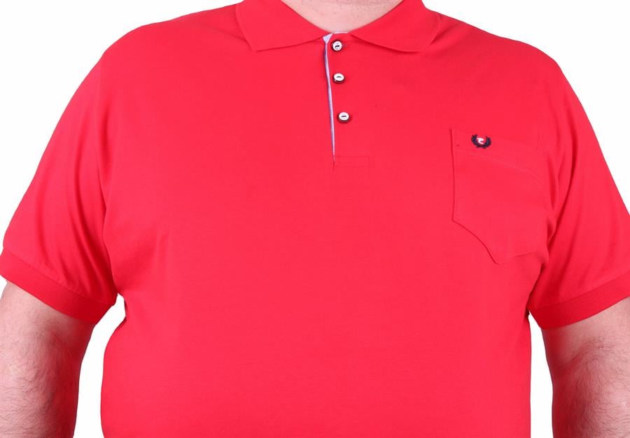 Mocgrande Büyük Beden Likralı Klasik Cepli Polo Tişört 11501 KIRMIZI