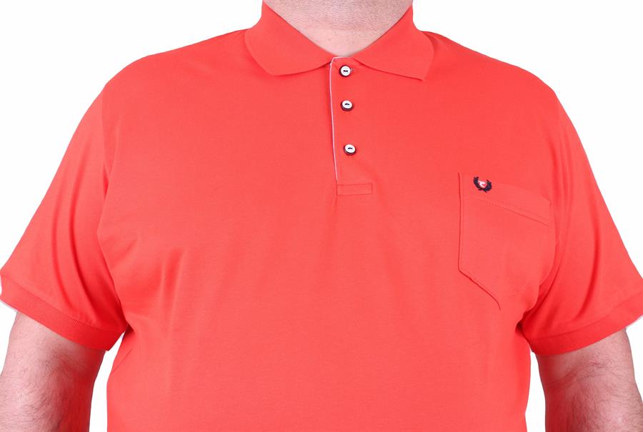 Mocgrande Büyük Beden Likralı Klasik Cepli Polo Tişört 11501 Nar Çiçeği