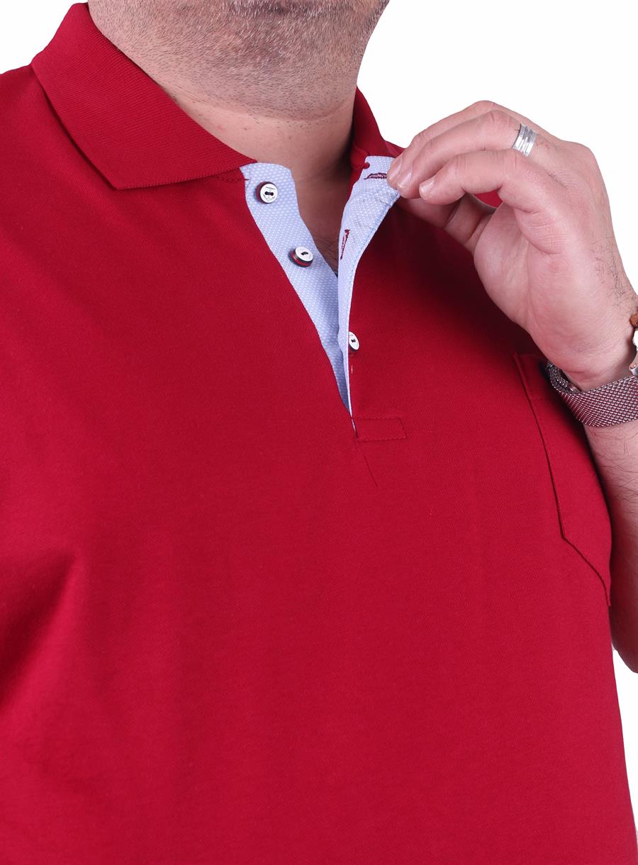 Mocgrande Büyük Beden Likralı Klasik Cepli Polo Tişört 11501 BORDO