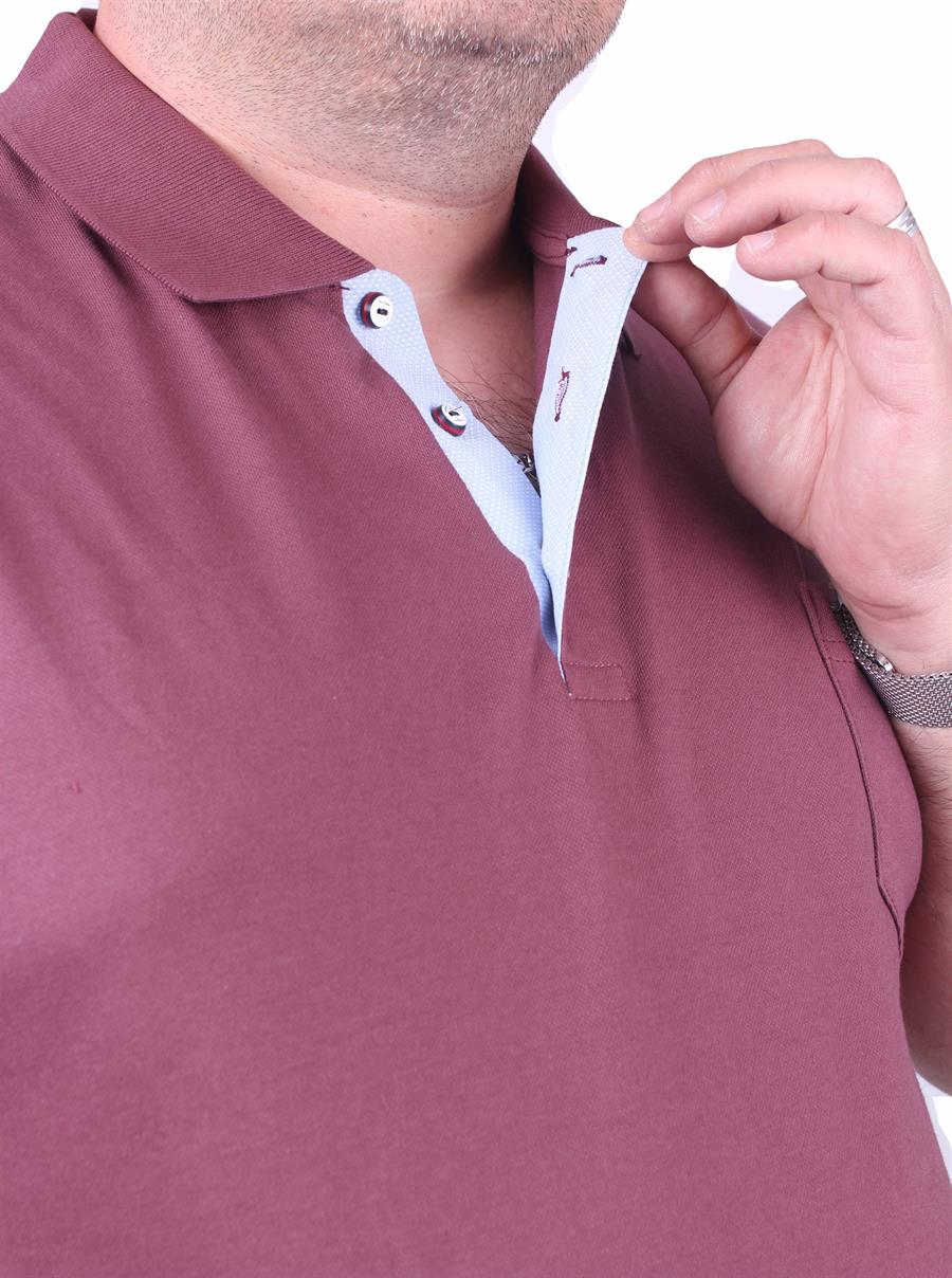 Mocgrande Büyük Beden Likralı Klasik Cepli Polo Tişört 11501 Eflatun