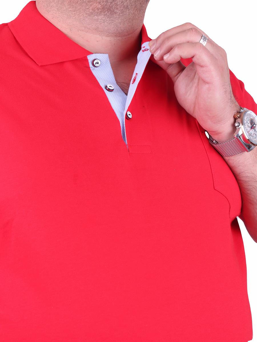 Mocgrande Büyük Beden Likralı Klasik Cepli Polo Tişört 11501 KIRMIZI