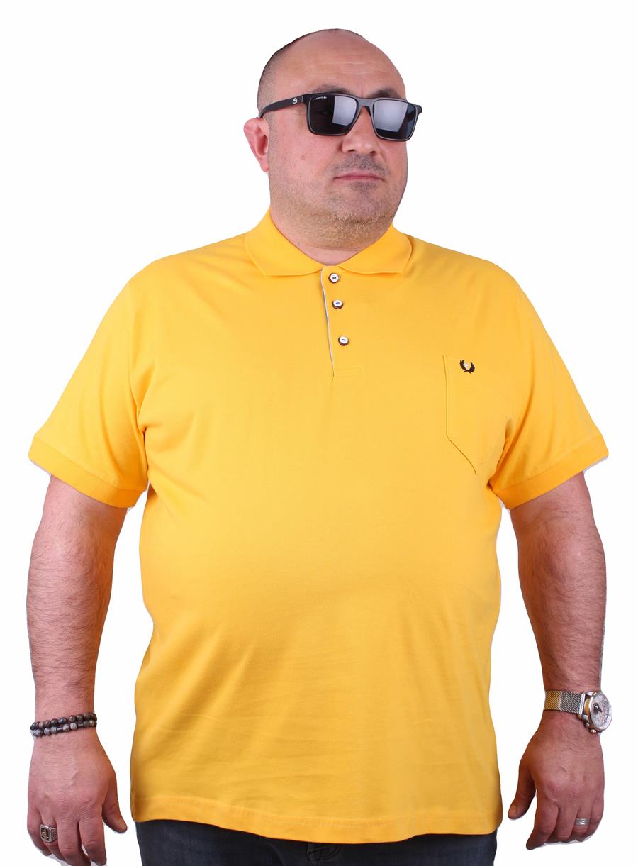 Mocgrande Büyük Beden Likralı Klasik Cepli Polo Tişört 11501 SARI