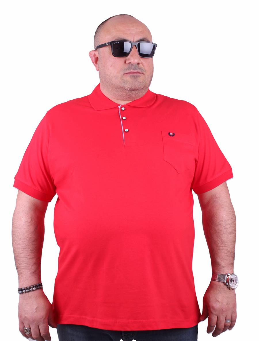 Mocgrande Büyük Beden Likralı Klasik Cepli Polo Tişört 11501 KIRMIZI