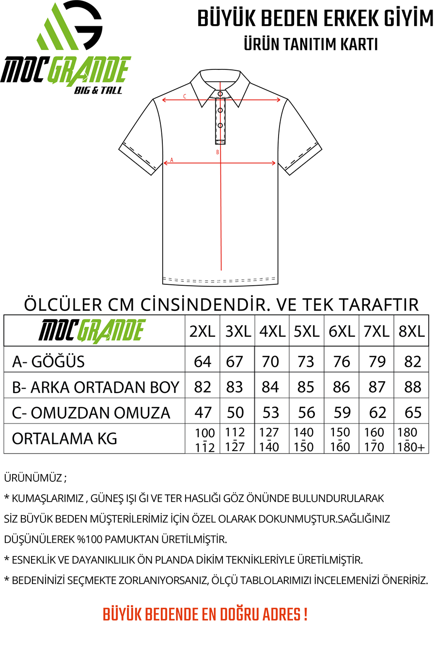 Mocgrande Büyük Beden Likralı Klasik Polo Tişört 11500 Nar Çiçeği