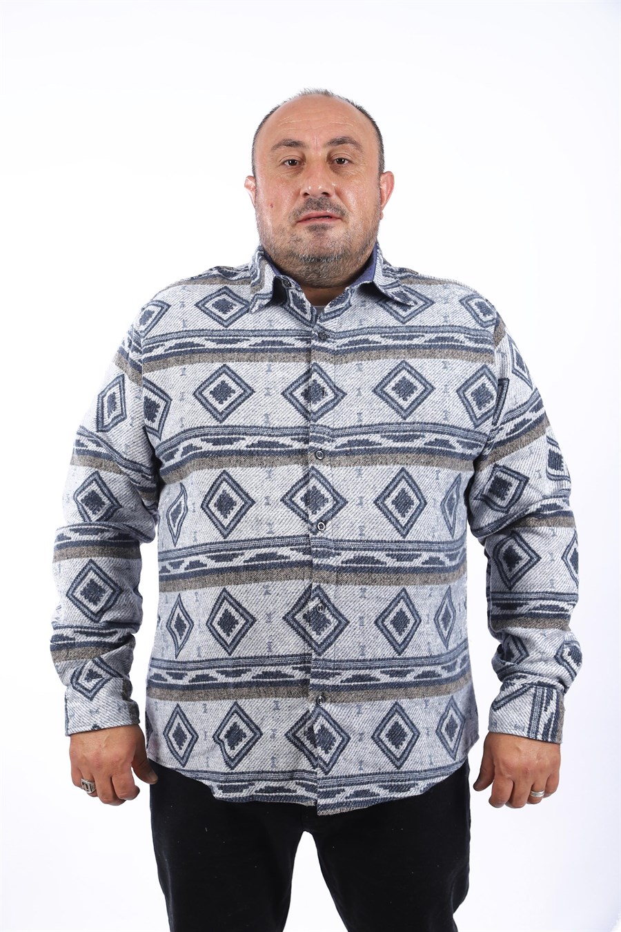 MocGrande Büyük Beden Oduncu Gömlek Gray Wolves 22213