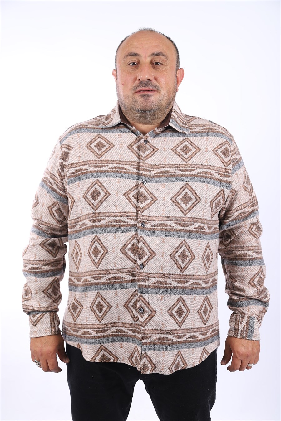 MocGrande Büyük Beden Oduncu Gömlek Gray Wolves 22213