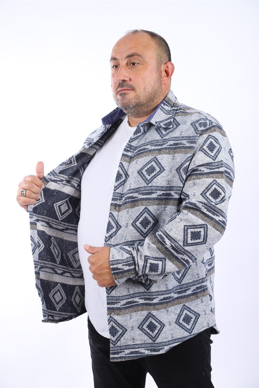 MocGrande Büyük Beden Oduncu Gömlek Gray Wolves 22213