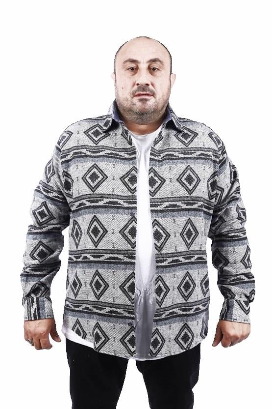 MocGrande Büyük Beden Oduncu Gömlek Gray Wolves 22213 SIYAH