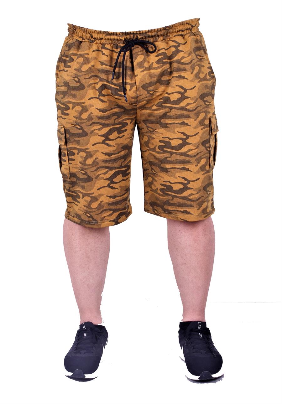 Mocgrande Büyük Beden Pastel Camouflage Likralı Erkek Penye Şort 23609 HARDAL