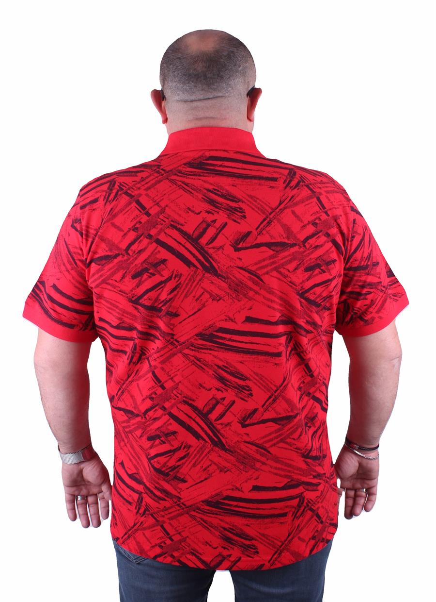 Mocgrande Büyük Beden Polo Yaka Tişört Geometri Desen 23411 KIRMIZI