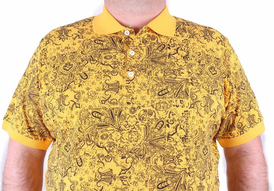 Mocgrande Büyük Beden Polo Yaka Tişört Şal Desen 23410 SARI