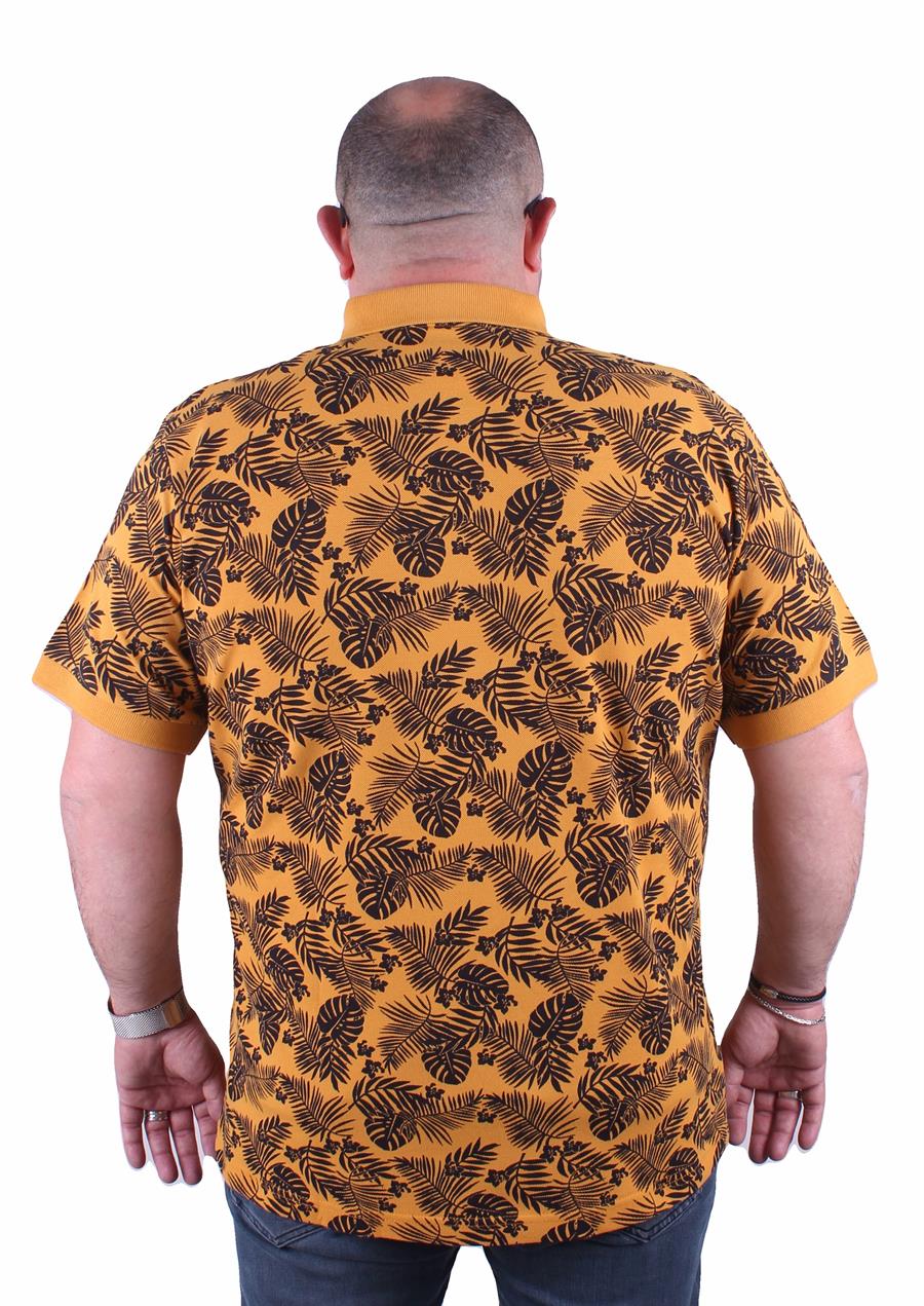 Mocgrande Büyük Beden Polo Yaka Tişört Hawai Desen 23412 HARDAL