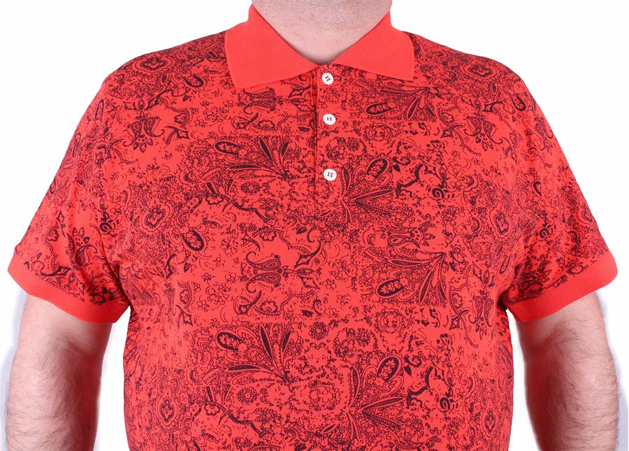 Mocgrande Büyük Beden Polo Yaka Tişört Şal Desen 23410 Nar Çiçeği