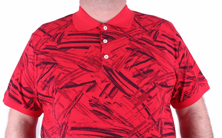 Mocgrande Büyük Beden Polo Yaka Tişört Geometri Desen 23411 KIRMIZI