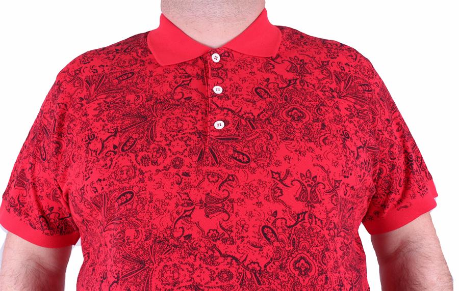 Mocgrande Büyük Beden Polo Yaka Tişört Şal Desen 23410 KIRMIZI