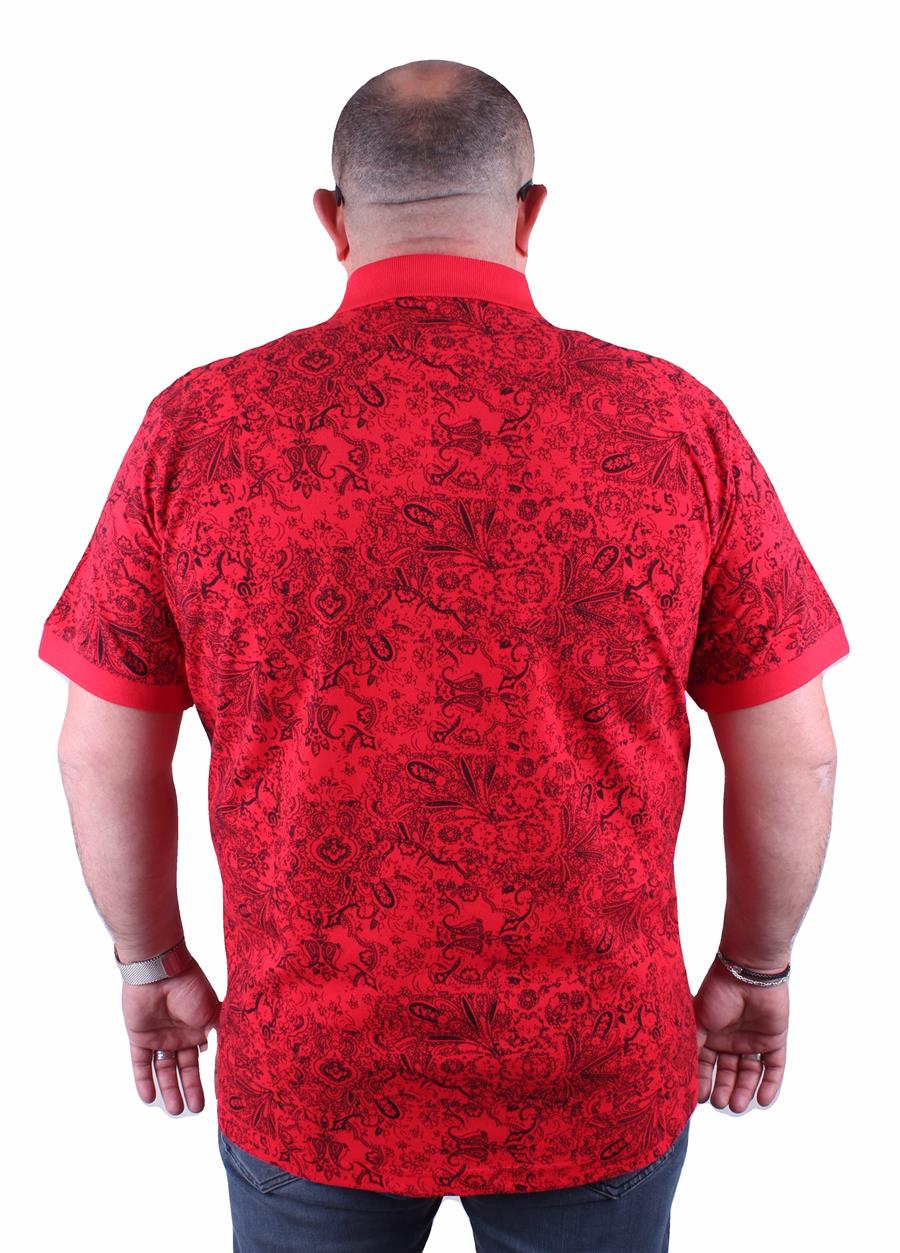 Mocgrande Büyük Beden Polo Yaka Tişört Şal Desen 23410 KIRMIZI