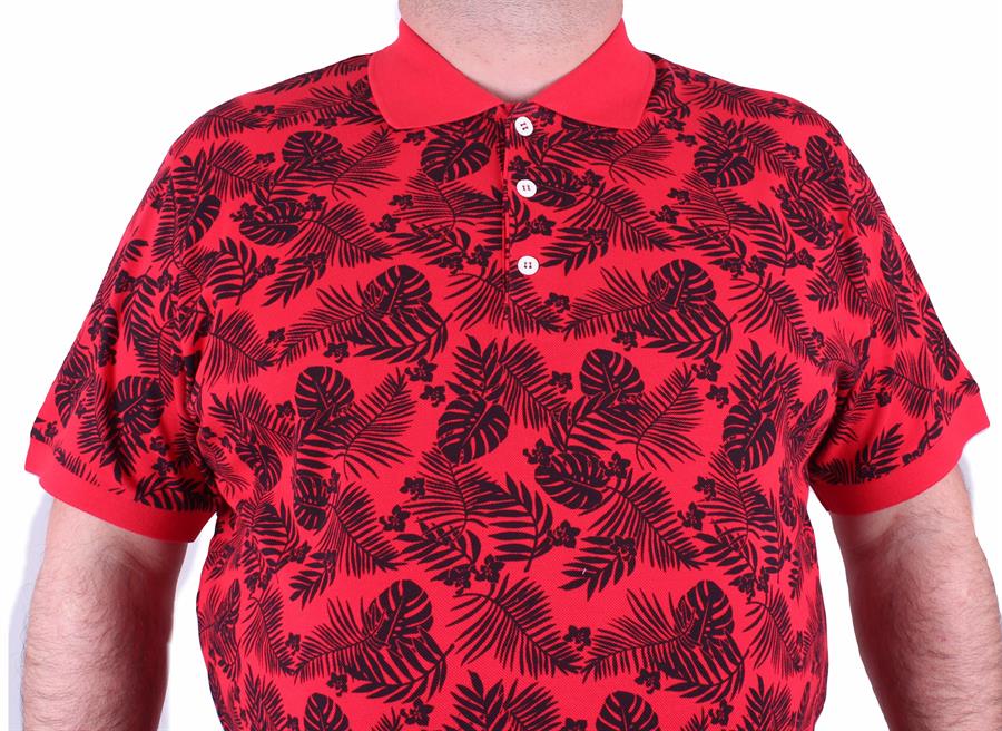 Mocgrande Büyük Beden Polo Yaka Tişört Hawai Desen 23412 KIRMIZI
