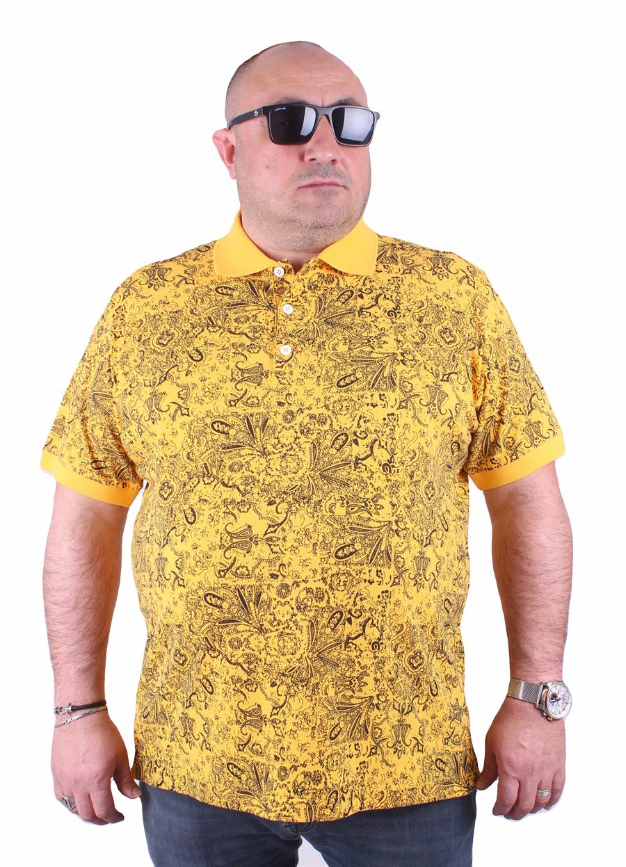 Mocgrande Büyük Beden Polo Yaka Tişört Şal Desen 23410 SARI