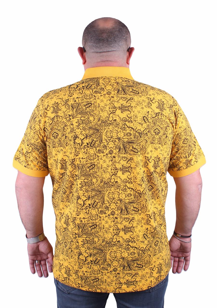 Mocgrande Büyük Beden Polo Yaka Tişört Şal Desen 23410 SARI