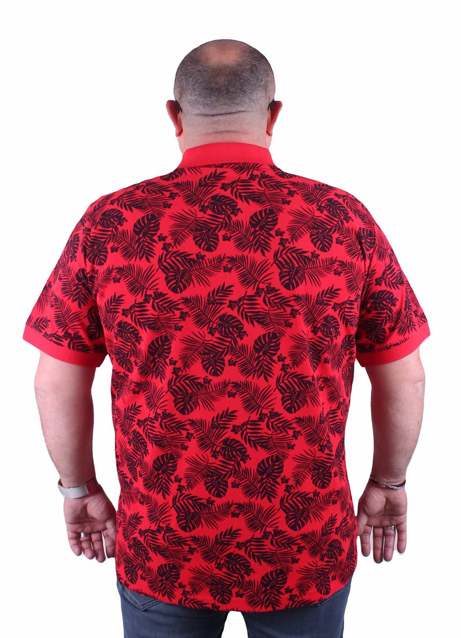 Mocgrande Büyük Beden Polo Yaka Tişört Hawai Desen 23412 KIRMIZI