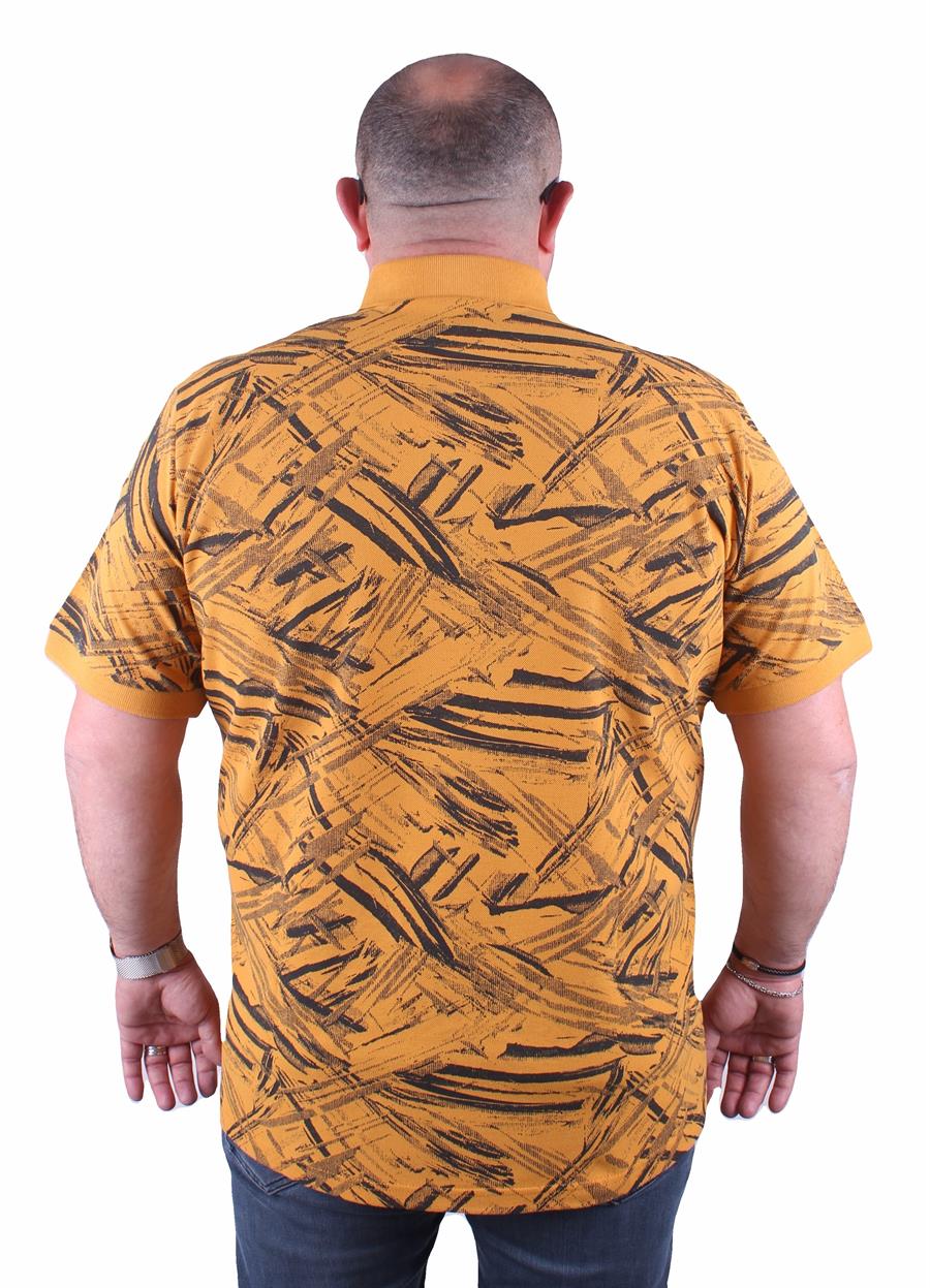 Mocgrande Büyük Beden Polo Yaka Tişört Geometri Desen 23411 HARDAL