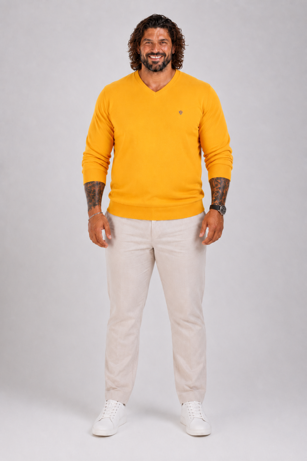 MocGrande Büyük Beden Selanik V Yaka Classic Sweat 23201 HARDAL