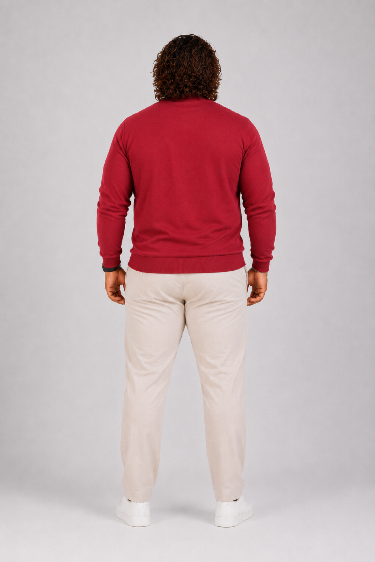 MocGrande Büyük Beden Selanik V Yaka Classic Sweat 23201 BORDO