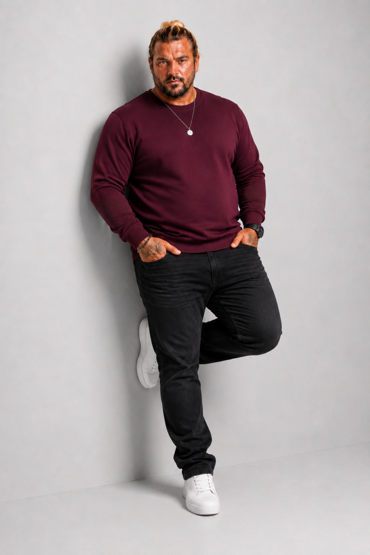 MocGrande Büyük Beden Sıfır Yaka Classic Sweat 23216 MURDUM