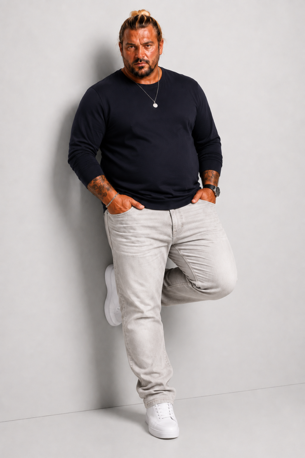 MocGrande Büyük Beden Sıfır Yaka Classic Sweat 23216 LACIVERT