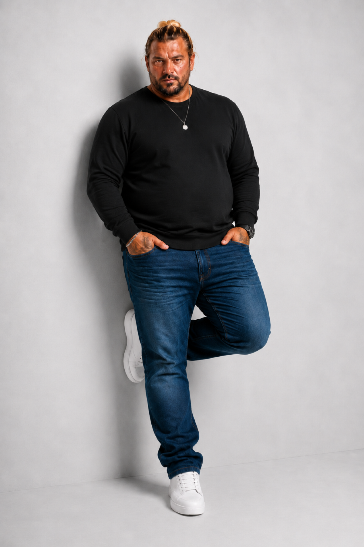 MocGrande Büyük Beden Sıfır Yaka Classic Sweat 23216 SIYAH