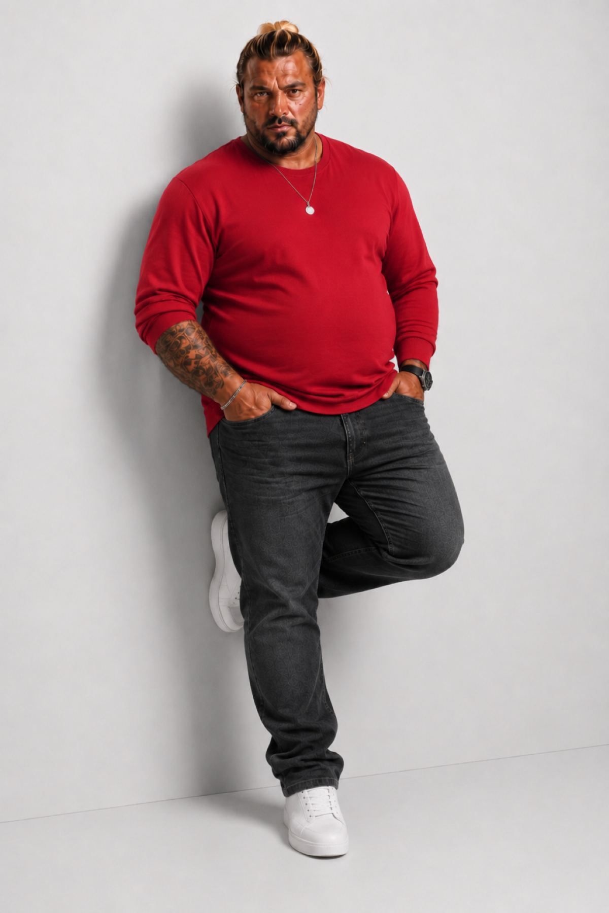 MocGrande Büyük Beden Sıfır Yaka Classic Sweat 23216 BORDO