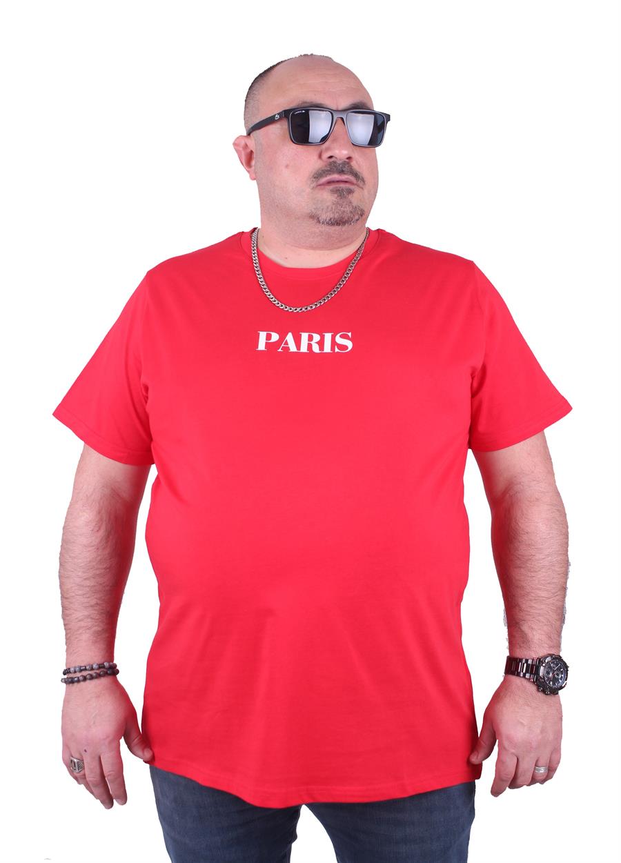 Mocgrande Büyük Beden Sıfır Yaka Tişört Paris 23105 KIRMIZI