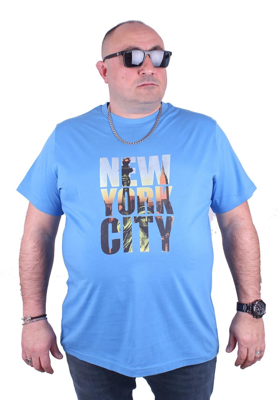 Mocgrande Büyük Beden Sıfır Yaka Tişört New York City 23125 MAVI