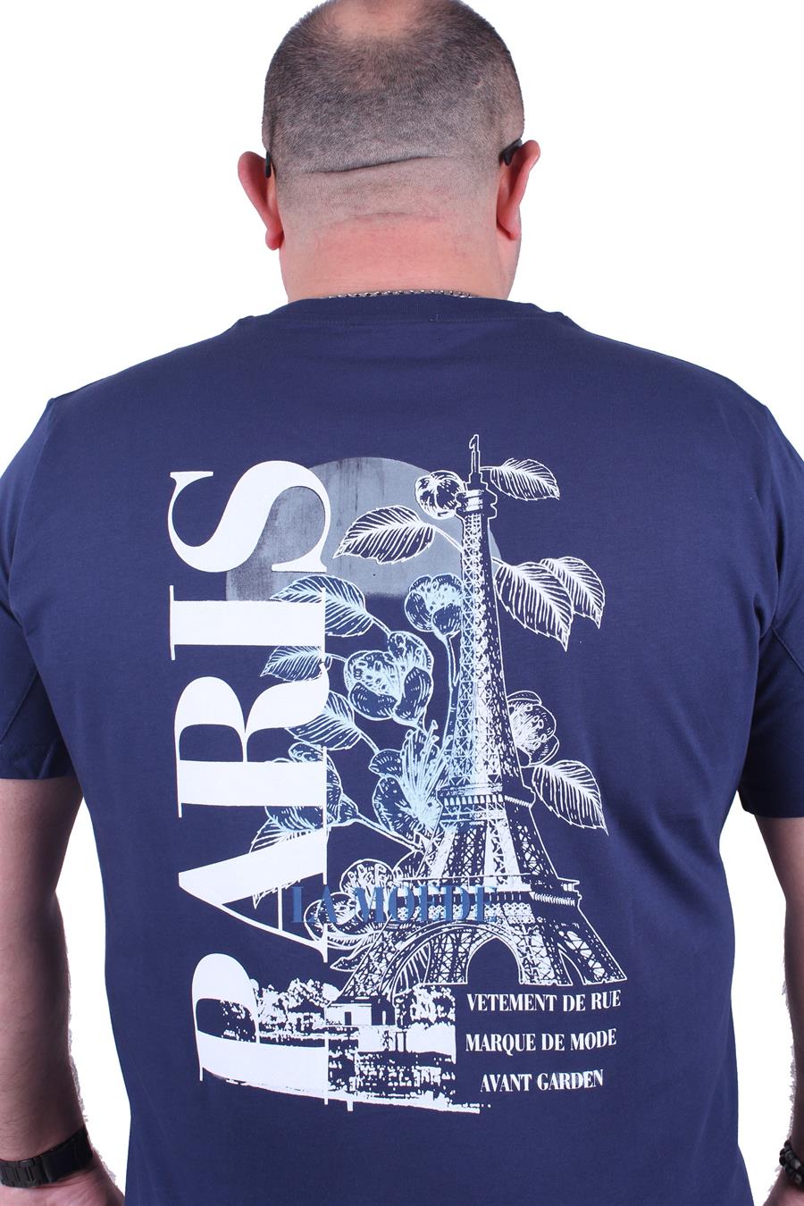 Mocgrande Büyük Beden Sıfır Yaka Tişört Paris 23105 Marin