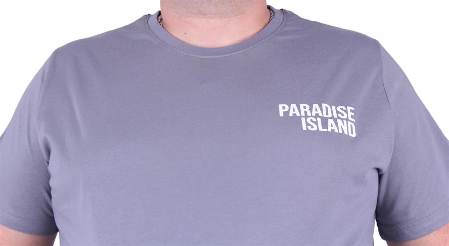 Mocgrande Büyük Beden Sıfır Yaka Tişört Paradise İsland 23103 GRI