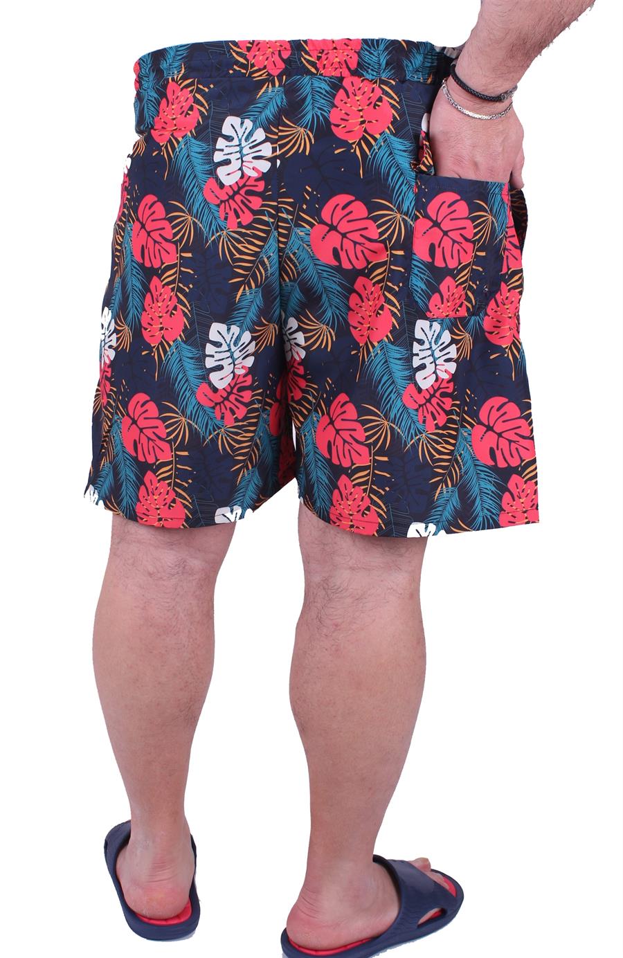 Mocgrande Büyük Beden Su İtici Deniz Şortu Tropical 23654 SIYAH