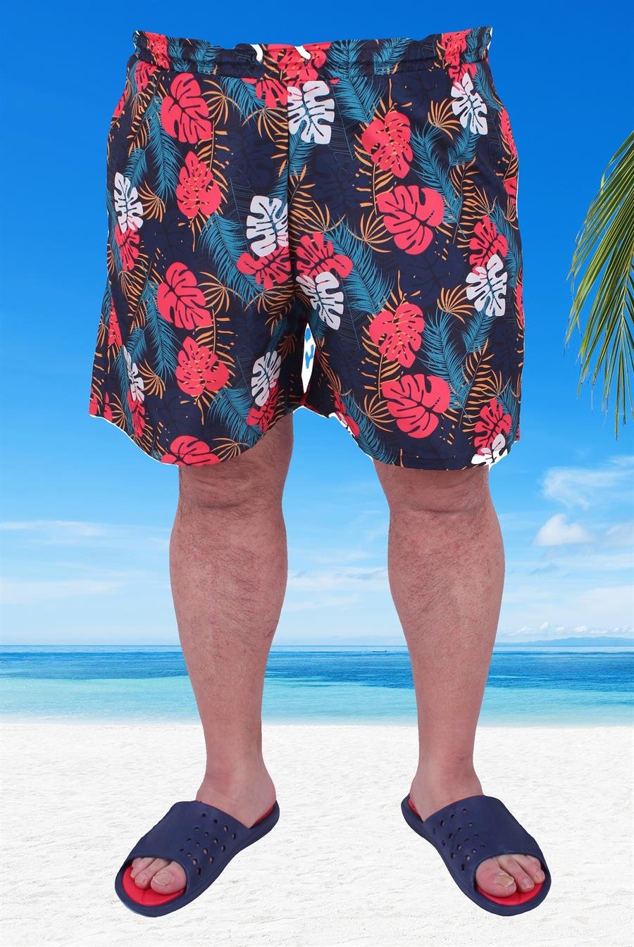 Mocgrande Büyük Beden Su İtici Deniz Şortu Tropical 23654 SIYAH