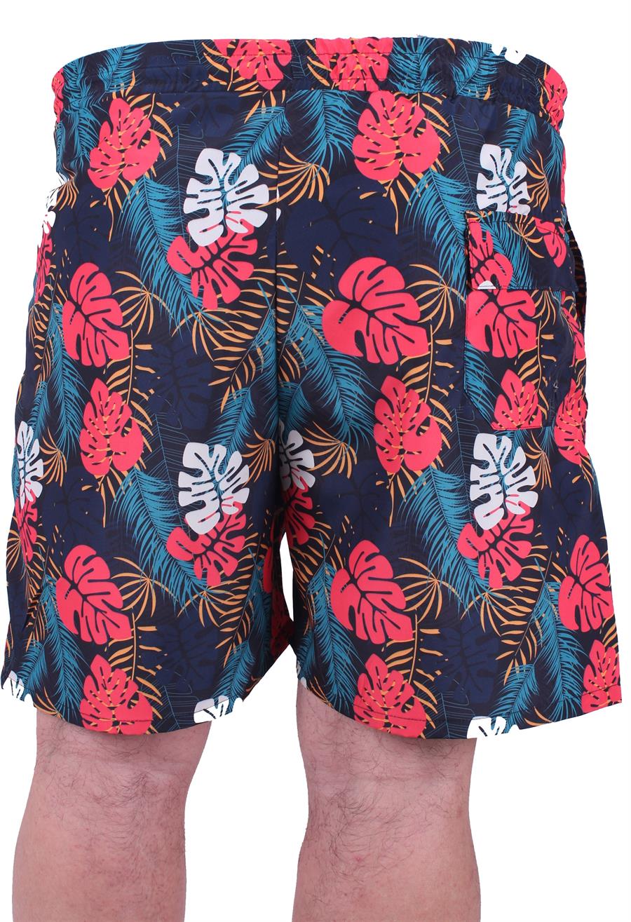 Mocgrande Büyük Beden Su İtici Deniz Şortu Tropical 23654 SIYAH