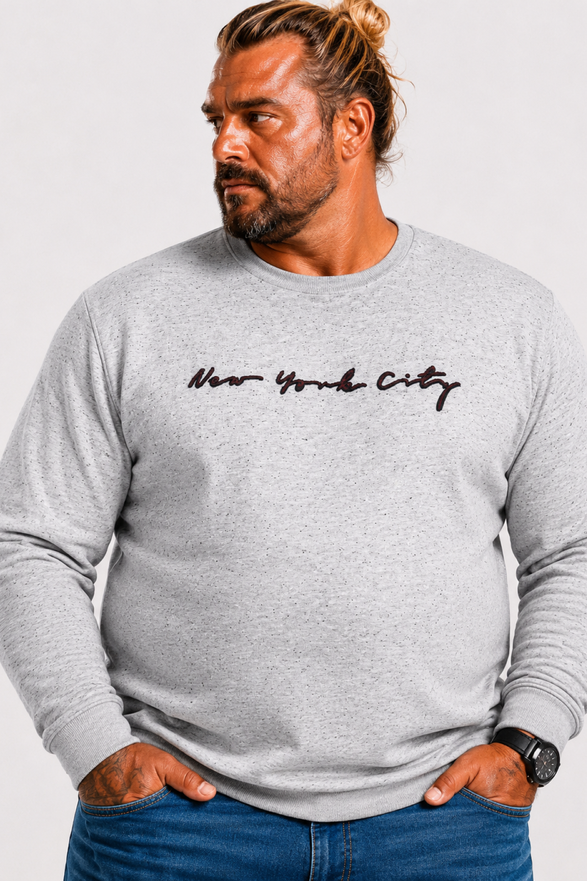MocGrande Büyük Beden Sweat New York Cıty 22704 GRI